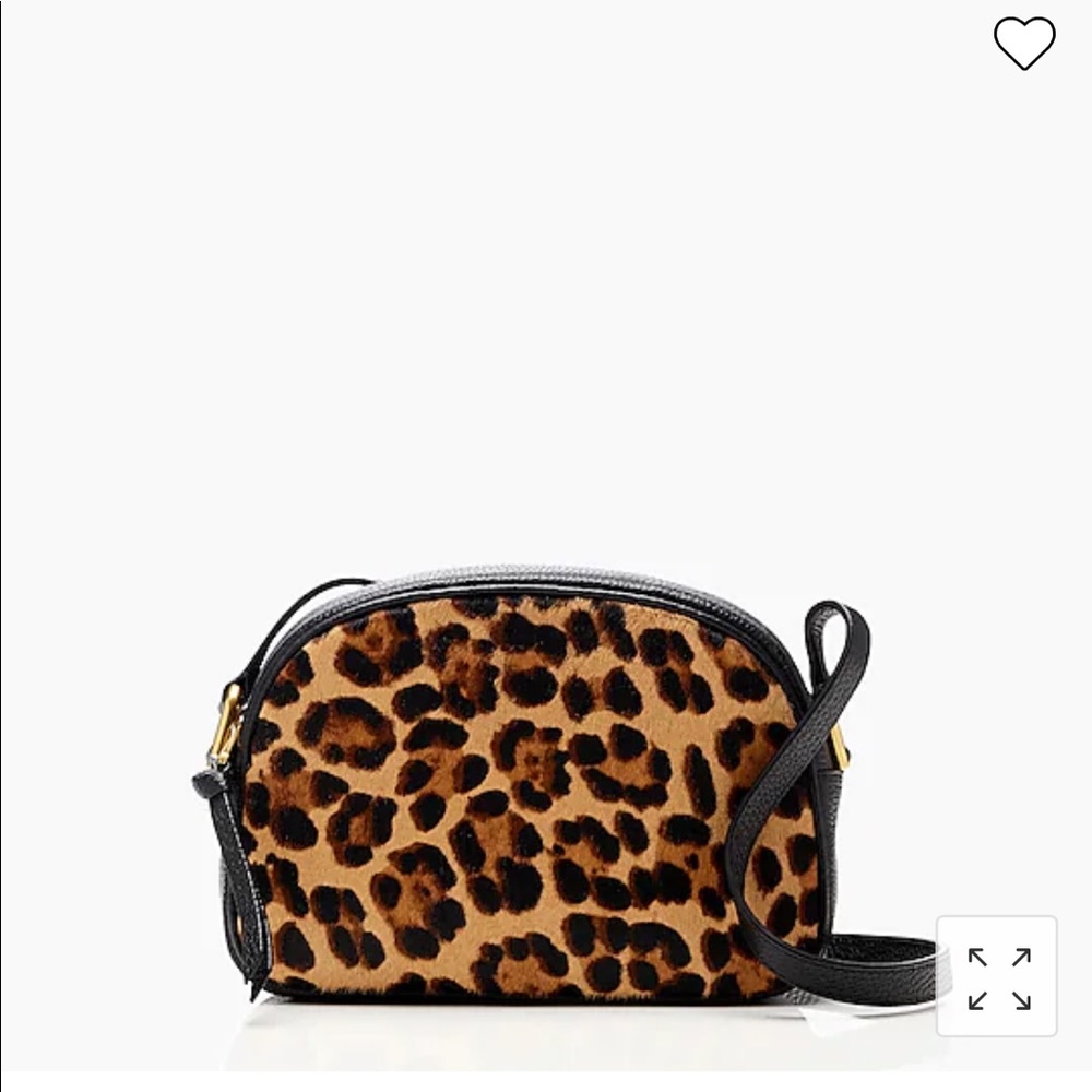 J Crew Devon camera bag in leather with leopard calf hair